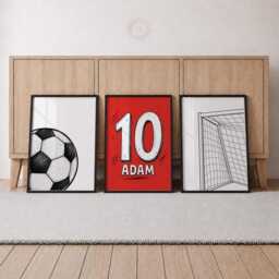 Personalised Football Print Set Of 3 - Boys Soccer Name & Number Poster, Bedroom Wall Art - thumbnail 1