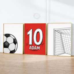 Personalised Football Print Set Of 3 - Boys Soccer Name & Number Poster, Bedroom Wall Art - thumbnail 3