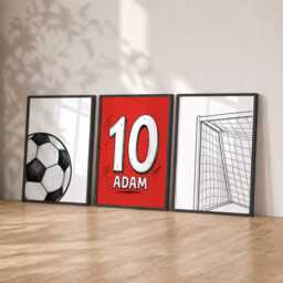 Personalised Football Print Set Of 3 - Boys Soccer Name & Number Poster, Bedroom Wall Art - thumbnail 2