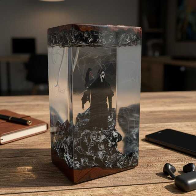 Exclusive Handmade Spooky Resin Lamp, Horror Movie Collectible Light, Slasher Unique Halloween Decor For Fans - image 1