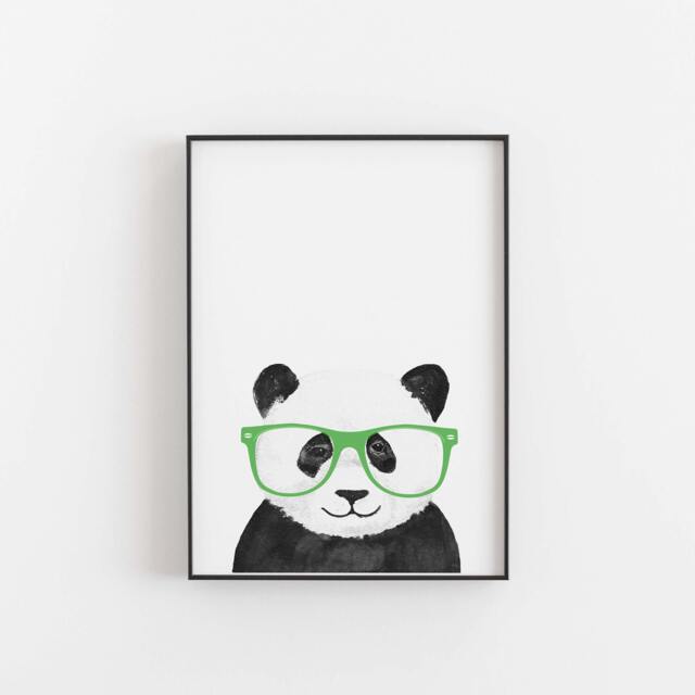 Watercolor Panda Print With Glasses, Animal Nursery Art - image 1