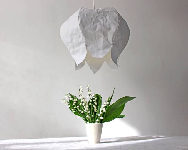 White Paper Lampshade, Lily Of The Valley, Washable Paper Pendant Light, Wabi Sabi, Japandi, Scandinavian - image 1