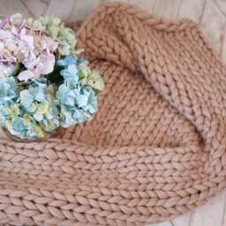 Wool Giant Blanket, Lap Gift For Her, Chunky Knit Throw, Blanket, Home, Afghan, Knitting - thumbnail 3