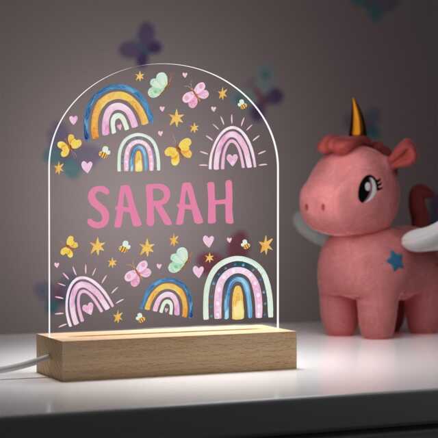 Personalised Girls Butterfly Rainbow Night Light Custom Led Lamp With Any Name - image 1