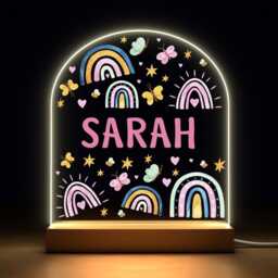 Personalised Girls Butterfly Rainbow Night Light Custom Led Lamp With Any Name - thumbnail 2
