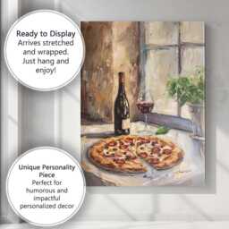 Rustic Italian Pizza & Red Wine Still Life Impressionist Kitchen Painting Canvas Wall Art Print Decor Picture Ready To Hang - thumbnail 3