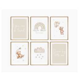 Neutral Teddy Gallery Wall Prints - Gender Nursery Beige Rainbow Set Of Six Art & Cloud - thumbnail 1
