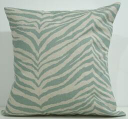 New 18x18 Inch Designer Handmade Pillow Case. Zebra Print in Eaton Blue & Linen Color Fabric - thumbnail 1