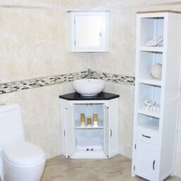 Bathroom Vanity Unit White Corner Wash Stand Black Quartz & Ceramic Basin 501Bpbqcbc - thumbnail 2