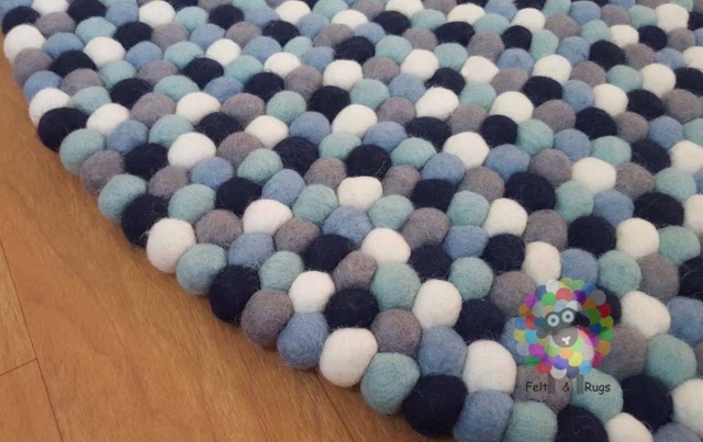 Handmade Wool Felt Ball Rug Nursery Decor, Blue & Gray - image 1