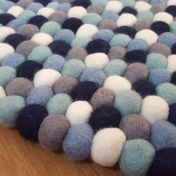 Handmade Wool Felt Ball Rug Nursery Decor, Blue & Gray - thumbnail 2