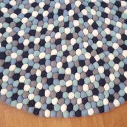 Handmade Wool Felt Ball Rug Nursery Decor, Blue & Gray - thumbnail 3