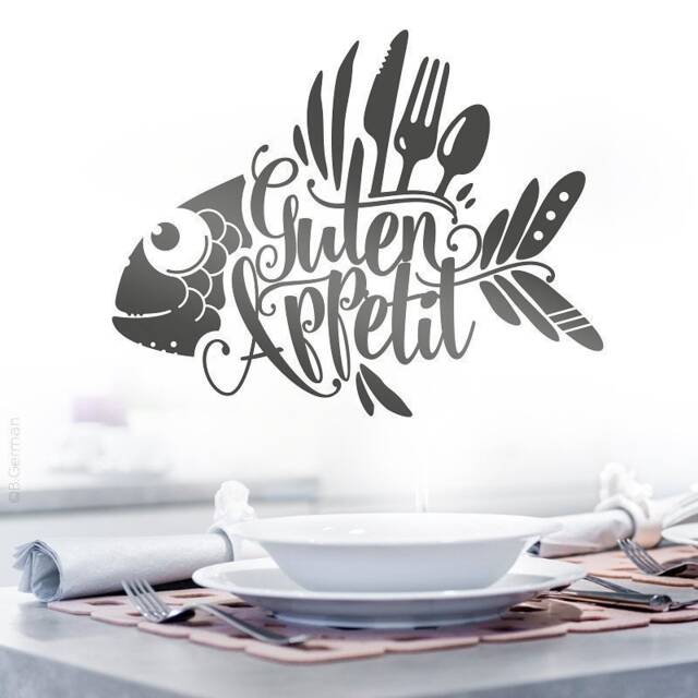 Wall Sticker Bon Appetit For Kitchen Dining Room Cafe Fish Wall Decal Mural Decoration Tattoo W505 - image 1