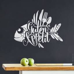 Wall Sticker Bon Appetit For Kitchen Dining Room Cafe Fish Wall Decal Mural Decoration Tattoo W505 - thumbnail 2