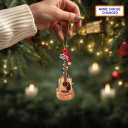 Musical Guitar Acrylic 2D Flat Christmas Ornament, Festive Tree Hanging Holiday Decoration, Unique Guitar Musical Gift - thumbnail 3