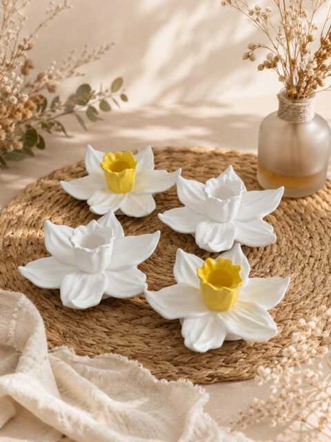 Daffodil Candle Holder, Flower Taper Wedding Table Decor, Bridal Shower Floral Candlestick, Centerpiece - image 1
