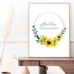 Hello Summer Sunflower Wreath Print, Floral Home Decor, Hallway Prints, Living Room Wall Art - thumbnail 3