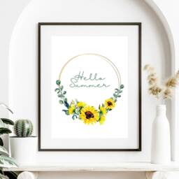 Hello Summer Sunflower Wreath Print, Floral Home Decor, Hallway Prints, Living Room Wall Art - thumbnail 2