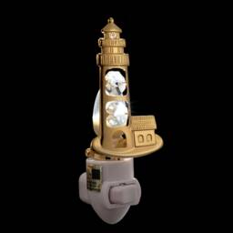 24K Gold Plated Lighthouse Handcrafted Luxury Night Light Decorated Swarovski Crystals Bedroom Bathroom Kids Room Kitchen Gift Premium Decor - thumbnail 2