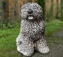 Garden English Sheepdog Statue Concrete Old Dog Sculpture Stone Shaggy Decoration Outdoor Pet Ornament Pel Lover Gift Memorial Decor - thumbnail 1