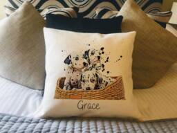 Personalised Dalmatian Dog Country Canvas Cushion - Customised Owner & Lover Linen Puppy Cover With Inner Filler - thumbnail 1