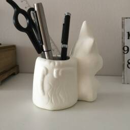 Ceramic Piggy Pencil Holder, Ready For Paint, Bisque, Unpainted Statues, Desk Organizer, Home Decor, Pig Pen Diy Projects - thumbnail 3