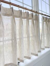 This Fresh Linen Has A Lightweight Weave With An Airy Drape & Fine Slub Texture. Vertical Striped Pleated Cafe Curtain Summer Feel - thumbnail 1