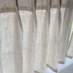 This Fresh Linen Has A Lightweight Weave With An Airy Drape & Fine Slub Texture. Vertical Striped Pleated Cafe Curtain Summer Feel - thumbnail 2