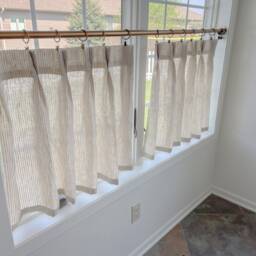 This Fresh Linen Has A Lightweight Weave With An Airy Drape & Fine Slub Texture. Vertical Striped Pleated Cafe Curtain Summer Feel - thumbnail 3