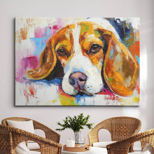 Bright Colorful Beagle Dog Pet Art Abstract Oil Painting Framed Poster Print & Canvas Wall Living Home Decor Interior Gift - image 1