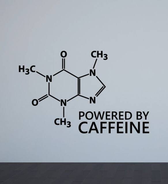 Powered By Caffeine Wall Decal Coffee Poster Office Decor Molecule Sign Quote Vinyl Sticker Business Art 8-94 - image 1