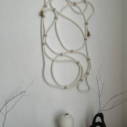 Modern Rope Wall Art - Japandi Style Wabi Sabi Decor Handmade Textile Hanging Neutral Minimalist Home - thumbnail 4