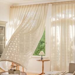 Marjorie Sheer Curtain, Beige Cotton Custom Curtain Panel, Linen Drapes, For Livingroom Bedroom, Extra Long 1Pc - thumbnail 2