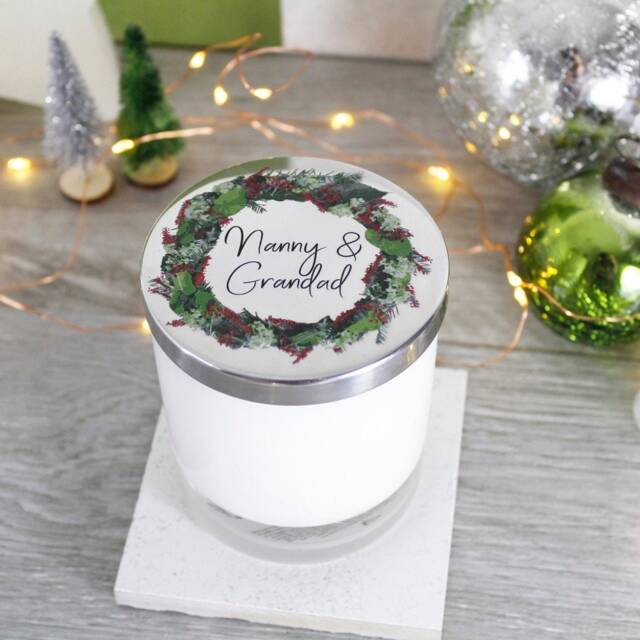 Grandparents Christmas Wreath Scented Candle - Gift For Nanna Gran - image 1
