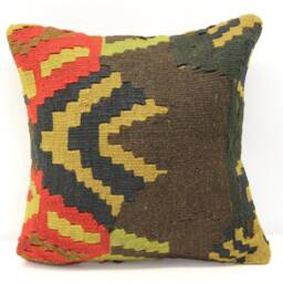 Handmade Kilim Pillow Cover, 16x16 Boho Retro Home Decor - thumbnail 2