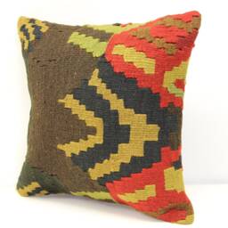 Handmade Kilim Pillow Cover, 16x16 Boho Retro Home Decor - thumbnail 3
