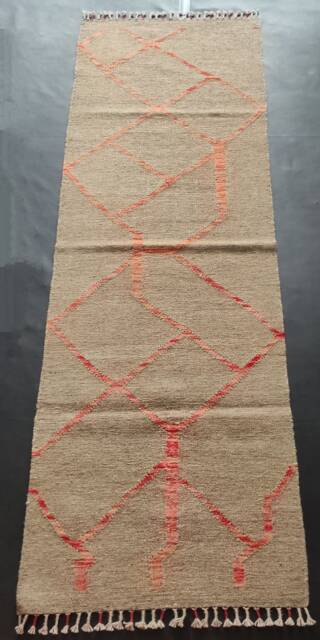Natural Abstract Runner, Handmade Artisan Afghan Turkish Aztec Sheep Wool Flatweave Kilim Runner Rug 206x69 cm - image 1