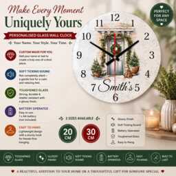 Personalized Christmas Door Glass Clock - Holiday Home Decor - thumbnail 1