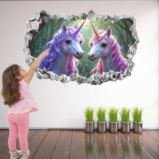 Unicorn Wall Decal Sticker - Fantasy Mural Poster , Fairytale Print Art For Kids Girls Bedroom Nursery Decor - Kz12 - image 1