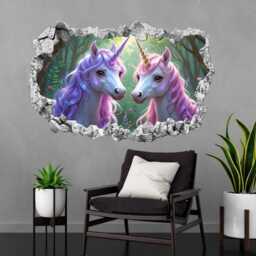 Unicorn Wall Decal Sticker - Fantasy Mural Poster , Fairytale Print Art For Kids Girls Bedroom Nursery Decor - Kz12 - thumbnail 3