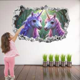 Unicorn Wall Decal Sticker - Fantasy Mural Poster , Fairytale Print Art For Kids Girls Bedroom Nursery Decor - Kz12 - thumbnail 1