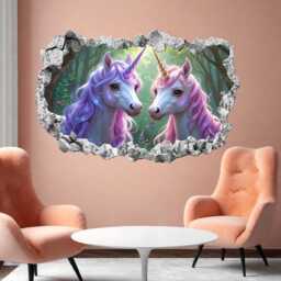 Unicorn Wall Decal Sticker - Fantasy Mural Poster , Fairytale Print Art For Kids Girls Bedroom Nursery Decor - Kz12 - thumbnail 2