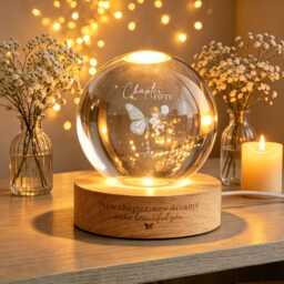 Personalized Chapter Birthday Crystal Ball Lamp, Custom Birth Flower Night Light, 30Th Keepsake, Chapter 50 Gift For Women/Mom - thumbnail 2