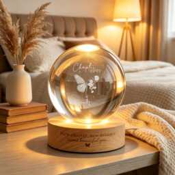 Personalized Chapter Birthday Crystal Ball Lamp, Custom Birth Flower Night Light, 30Th Keepsake, Chapter 50 Gift For Women/Mom