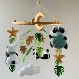 Baby Mobile Boy, Pandas Baby Mobile, Ceiling Felt Nursery , Crib Girl, Tropical Newborn Shower Gift - thumbnail 2
