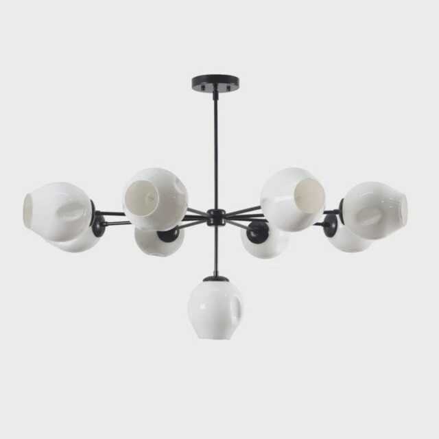 Mid-Century Modern Sputnik Chandelier, Black Starburst Ceiling Light With Dimple Glass Globes - image 1