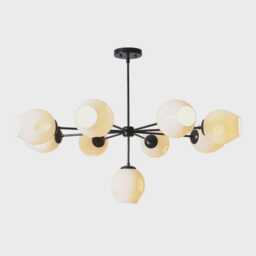 Mid-Century Modern Sputnik Chandelier, Black Starburst Ceiling Light With Dimple Glass Globes - thumbnail 3