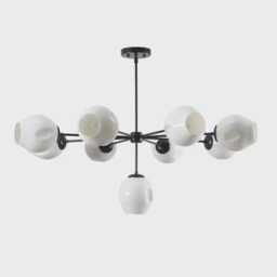 Mid-Century Modern Sputnik Chandelier, Black Starburst Ceiling Light With Dimple Glass Globes - thumbnail 1