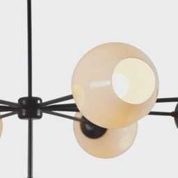 Mid-Century Modern Sputnik Chandelier, Black Starburst Ceiling Light With Dimple Glass Globes - thumbnail 2