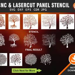 7 Tree Stencil, Wall Decal, Patterns, Laser, Cnc Router, Stencil Templates, Room Decor - Dxf, Svg, Jpg, Cdr, Eps Vector Instant Download - thumbnail 2
